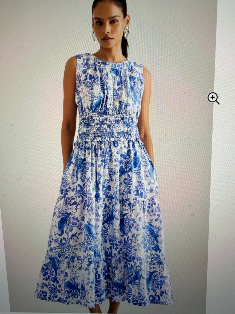 Anthropologie Blue and White poplin Midi Dress Medium